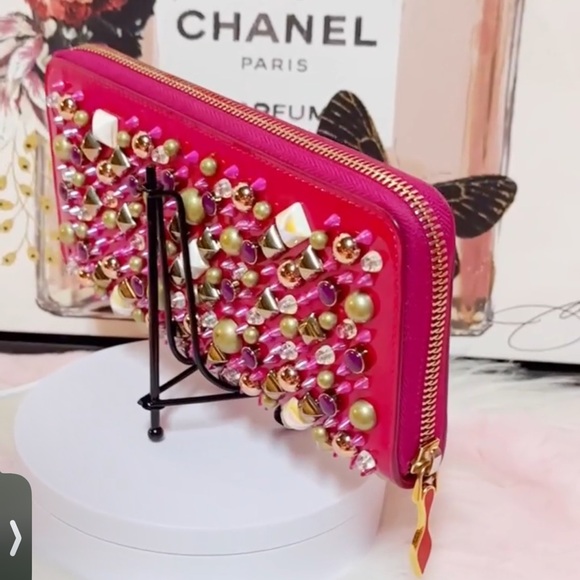 Christian Louboutin Pink Studded Wallet - Picture 2 of 15